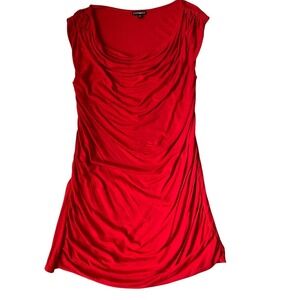 Vintage Y2K Express Cowl Neck Draped Tunic Top Women Size M Holiday Red Ruched
